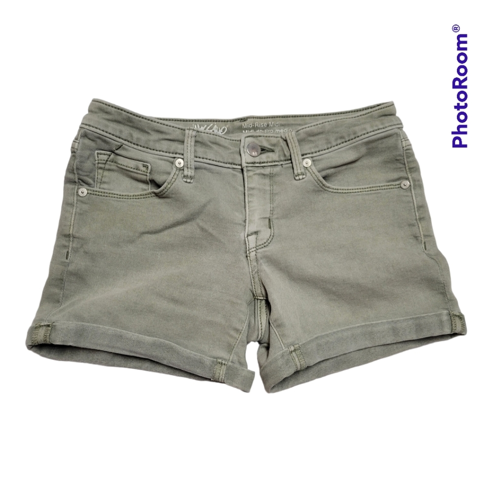 Mossimo Super Stretch Denim Jean Shorts Green Army Olive Size 0 25 R Midrise